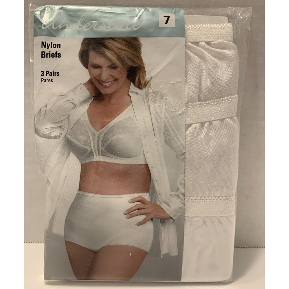 JCP UNDERSCORE Womens Sz 7 Nylon Briefs 3 Pack Sealed Optic White New Old Stock
